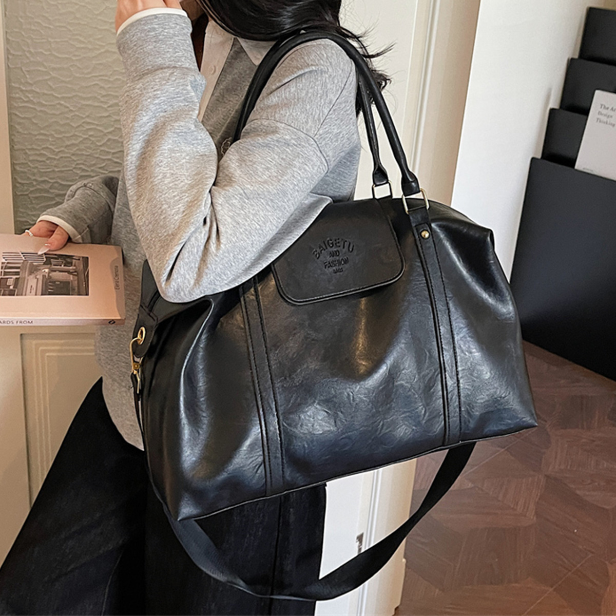 Women Bags For Airport - Bolsa crossbody de couro envernizado retrô